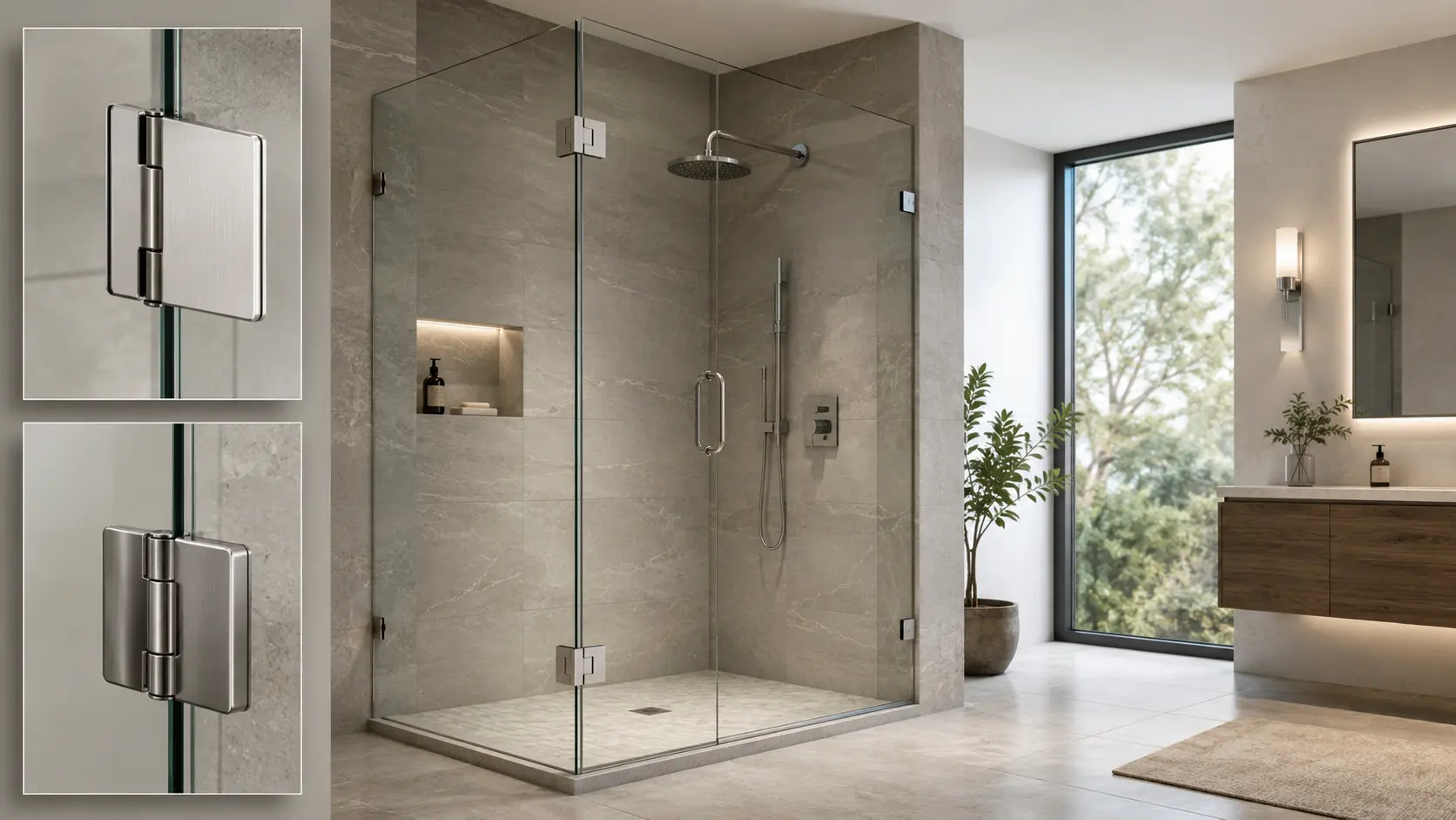 Frameless glass door with hinges installed - effect demonstration