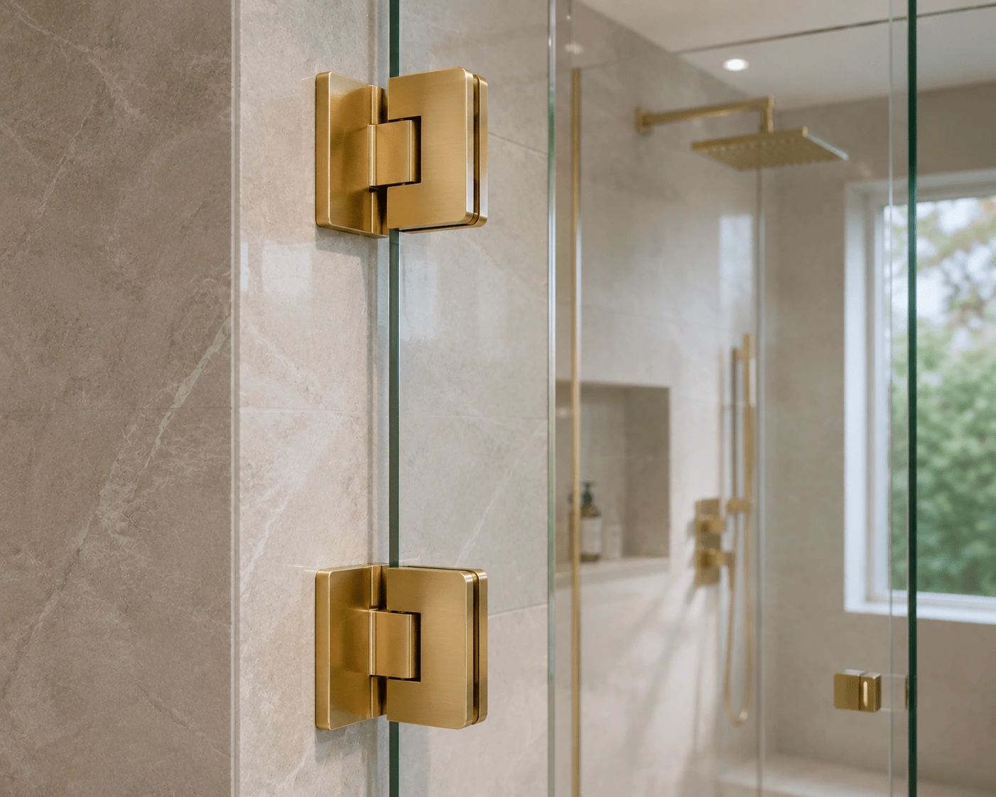 PVD coating shower hardware on a stainless steel shower door hinge