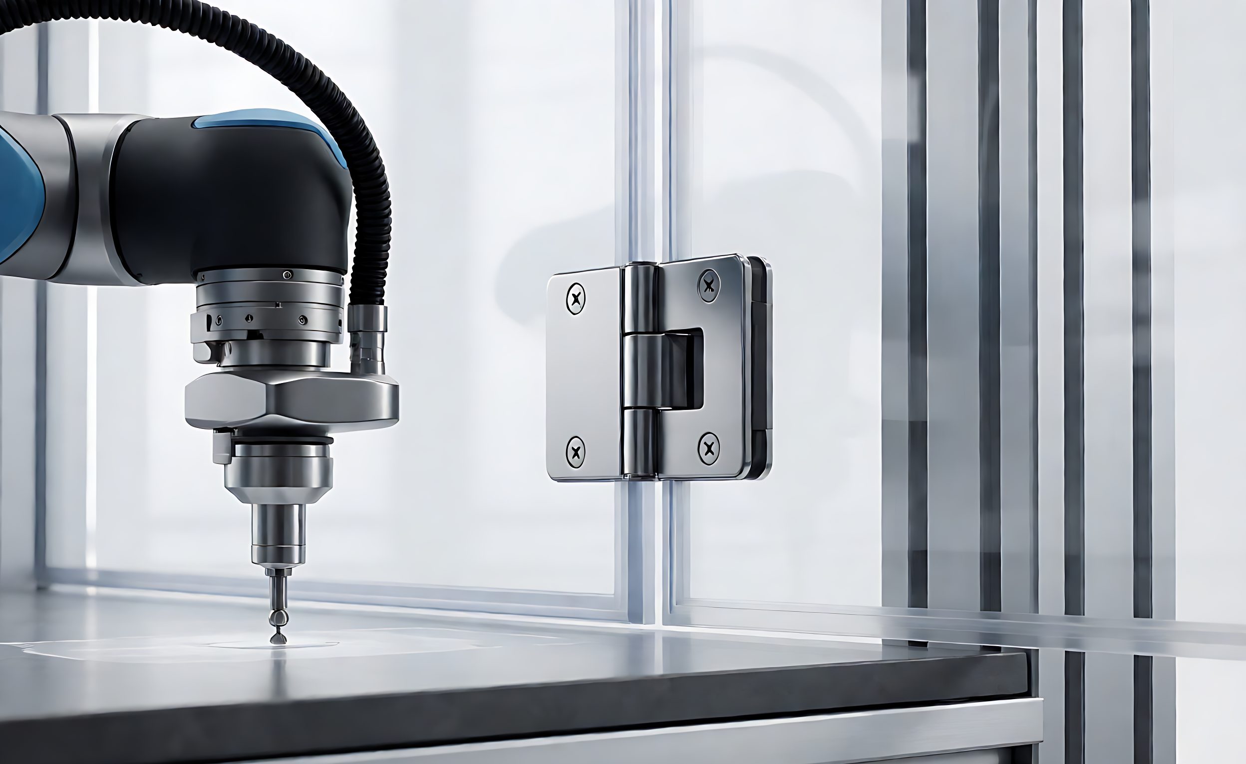 Soft close shower hinge mounted in a fatigue test rig with a counter cycling the door