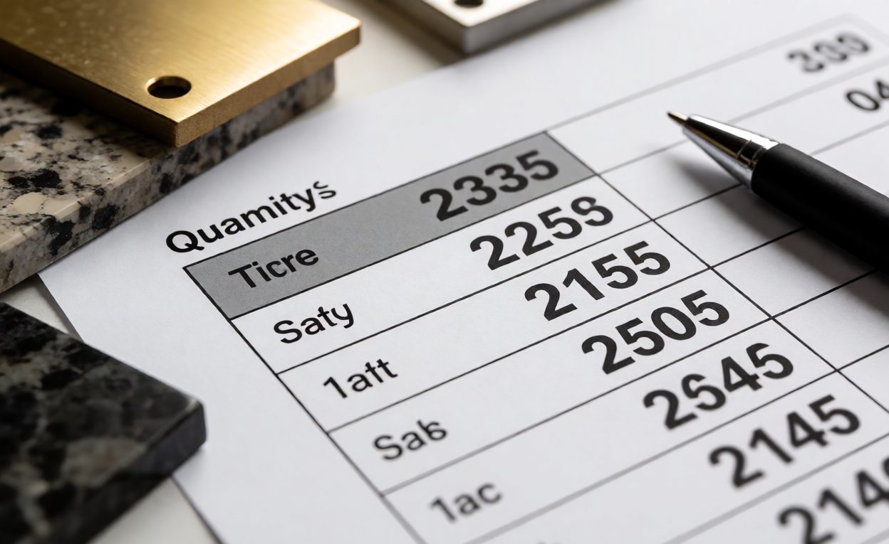 Quantity And Price Tier Table Printed price and quantity tier table beside hardware samples