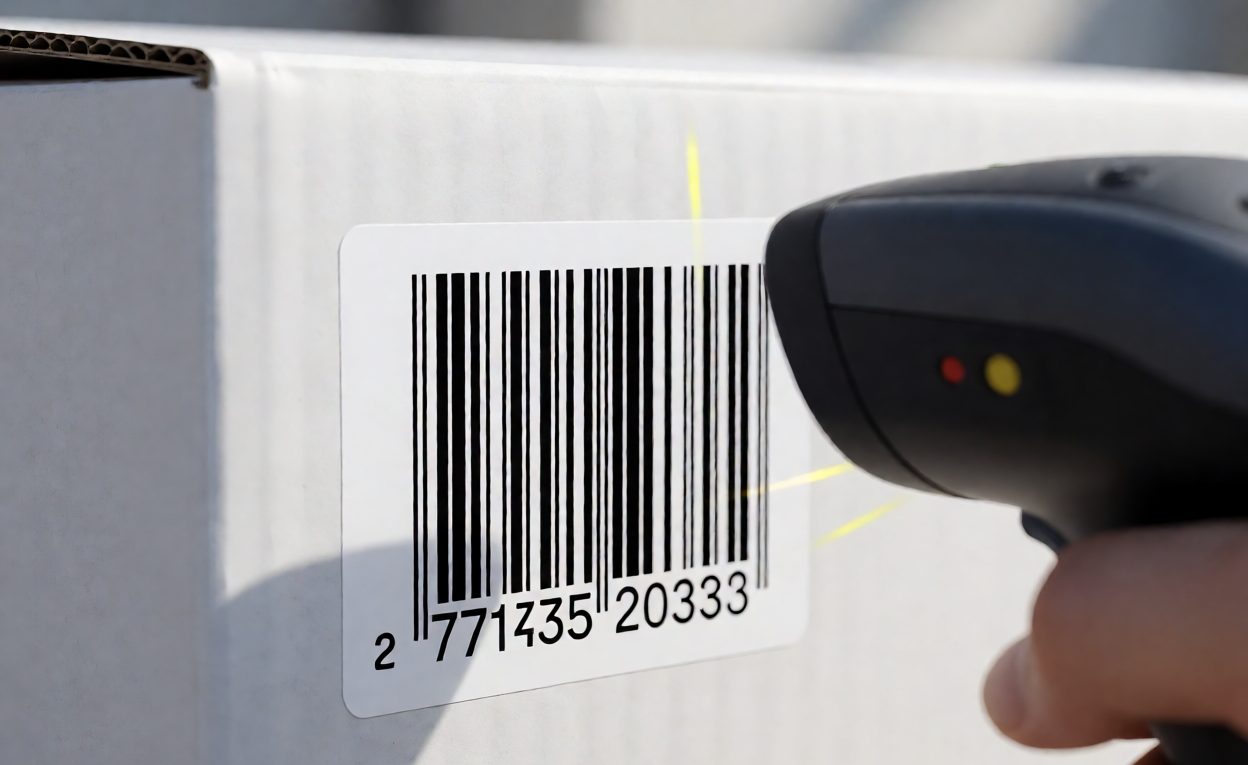 Scanning A Retail Barcode Label Barcode label on a hardware box being scanned with a handheld scanner