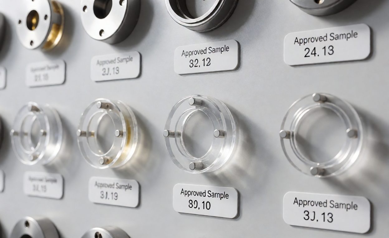Approved Reference Sample Board Approved sample parts mounted on a labelled reference board