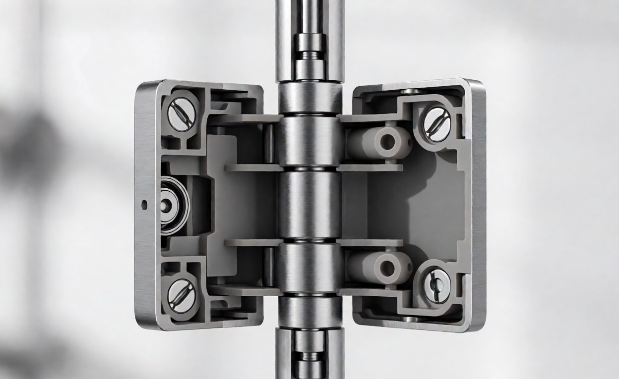 Internal Components Of A Soft-Close Hinge Cutaway view of a soft close shower hinge showing internal cam damper and spring